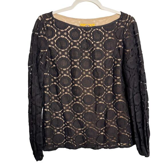 Tory Burch Tops - Tory Burch Long Sleeve Lace Top Black Boatneck Blouse Size 4